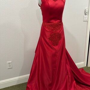 Elegant Red Satin Evening Gown